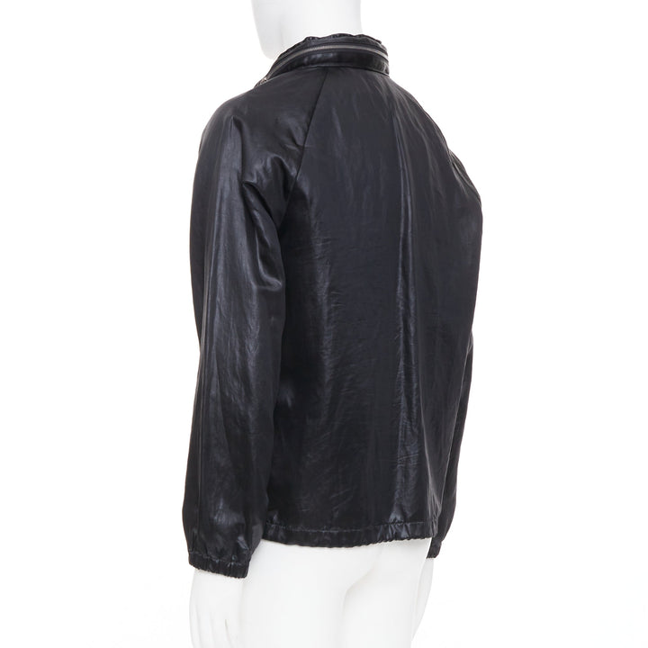 SAINT LAURENT 2018 crinkled coated drawstring zip up blouson jacket FR 46 S