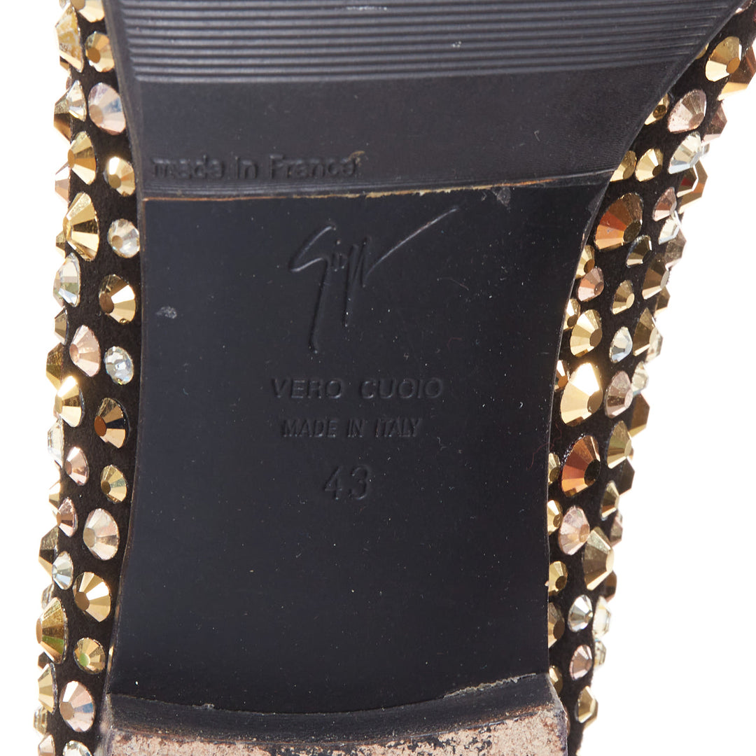 GIUSEPPE ZANOTTI Kevin black suede gold silver Swarovski crystal loafers EU43