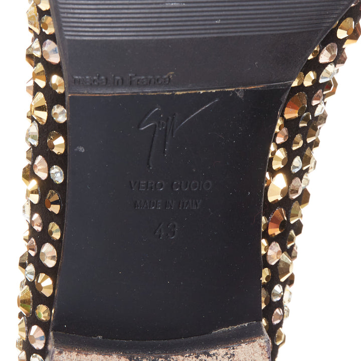 GIUSEPPE ZANOTTI Kevin black suede gold silver Swarovski crystal loafers EU43