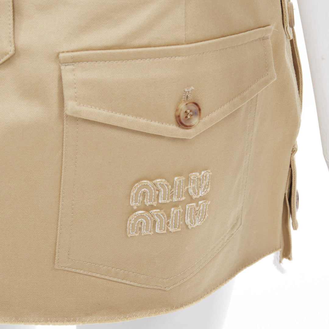 MIU MIU 2022 Runway chino low rise frayed micro mini skirt IT42 M Hailey Bieber