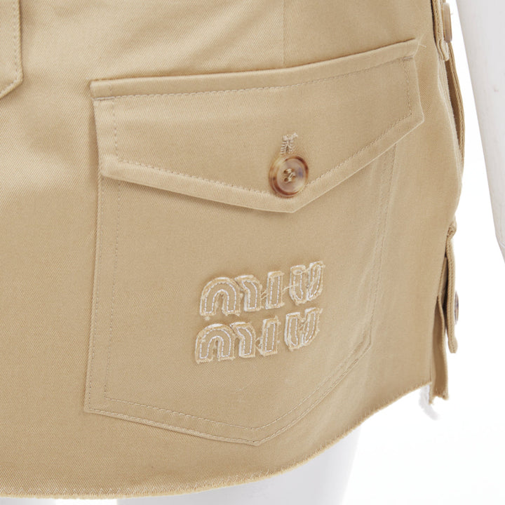 MIU MIU 2022 Runway chino low rise frayed micro mini skirt IT42 M Hailey Bieber