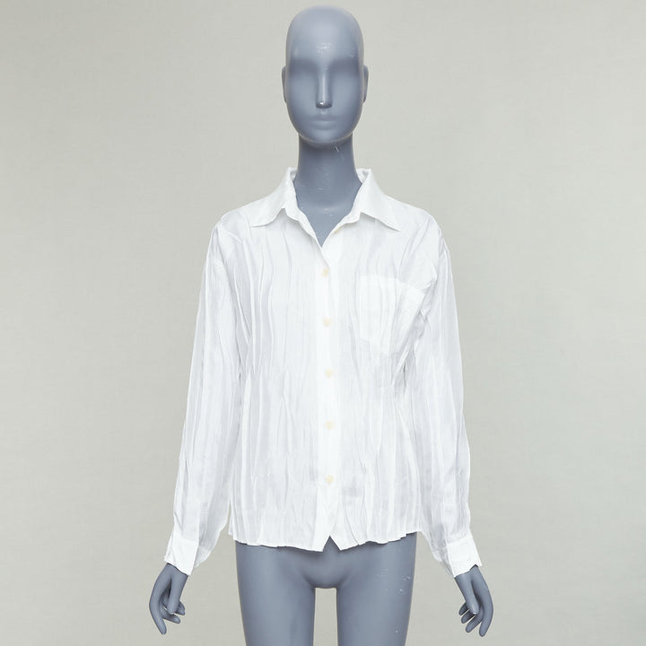 ISSEY MIYAKE Pleats Please white plisse pocketed shirt JP4 XL