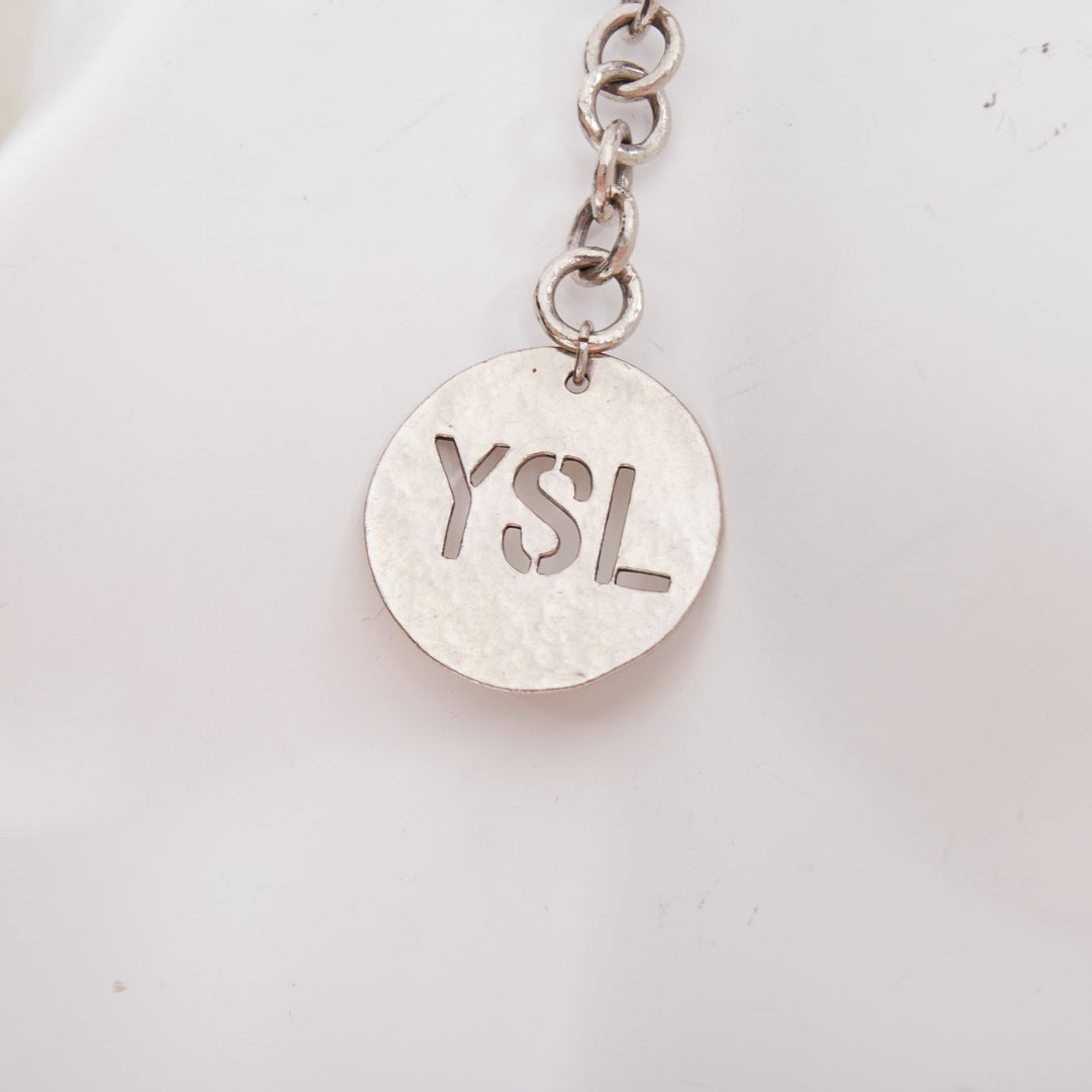 rare  YVES SAINT LAURENT 1980s Vintage red glass bead logo medallion necklace