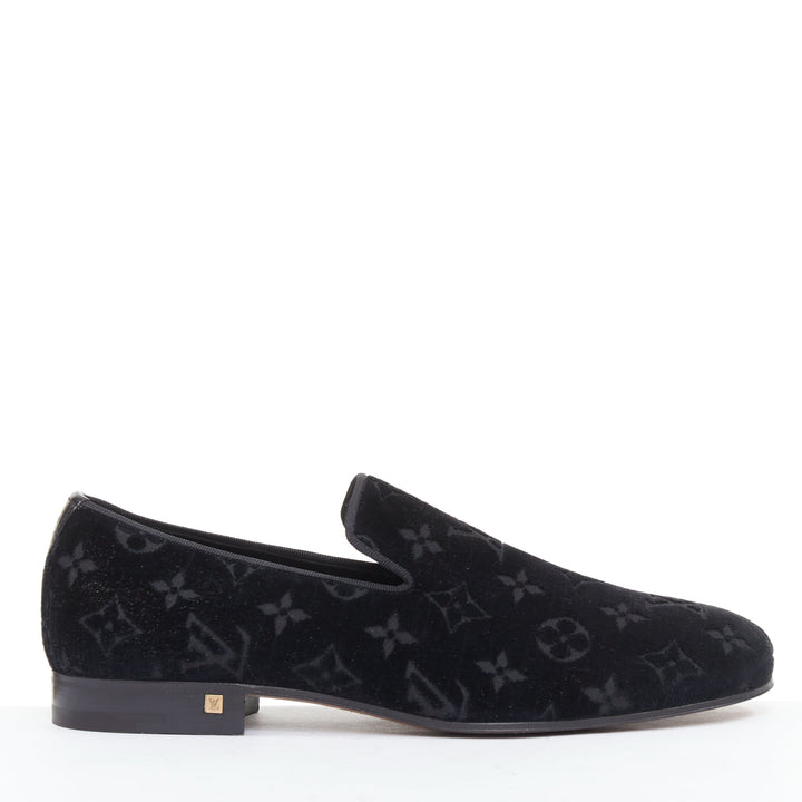 LOUIS VUITTON Auteuil Velvet Monogram Smoking Slipper tux loafer shoes UK6