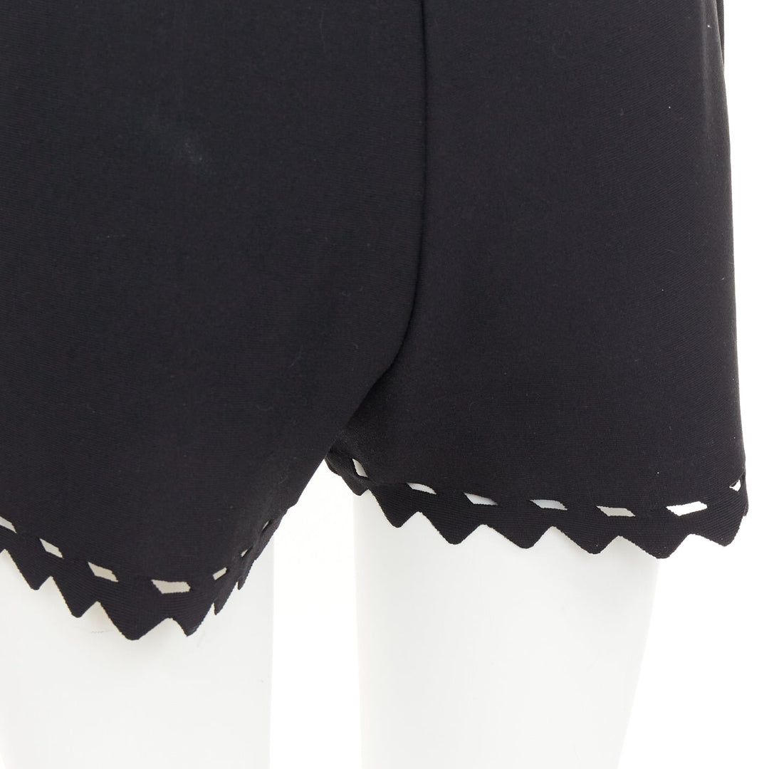 ALAIA black laser cut out high waist scallop edge knit pleated shorts FR36 S