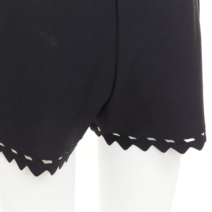 ALAIA black laser cut out high waist scallop edge knit pleated shorts FR36 S