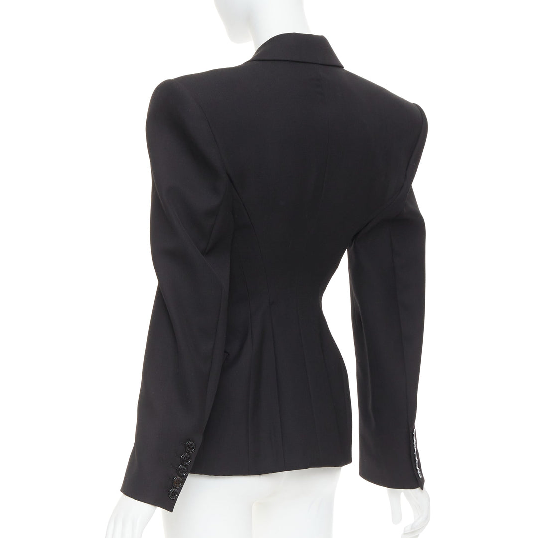 ALEXANDRE VAUTHIER COUTURE black wasp waist power padded shoulder blazer jacket