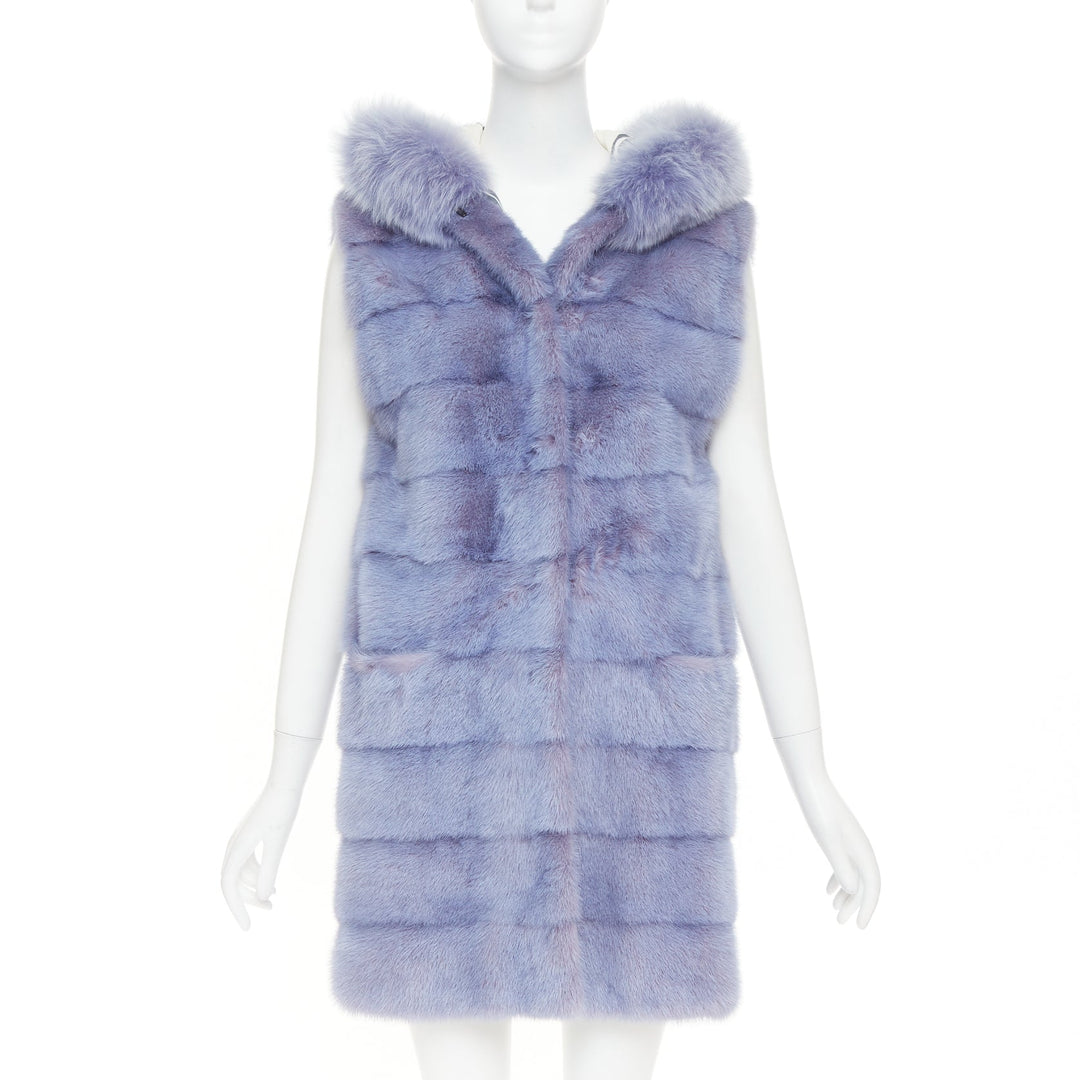 SIMONETTA RAVIZZA blue purple ombre  mink fur hooded vest coat IT42 M