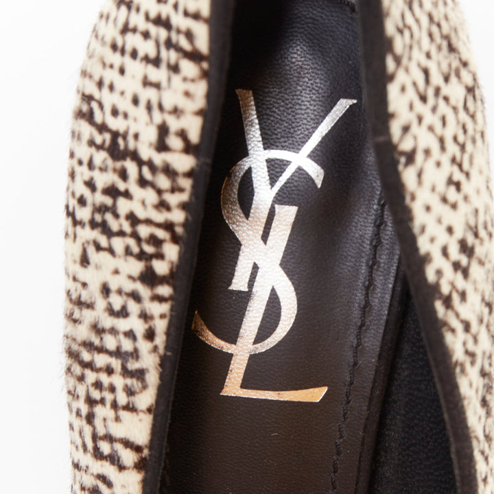 YVES SAINT LAURENT Tribtoo 105 cream black calf hair platform pumps EU39.5