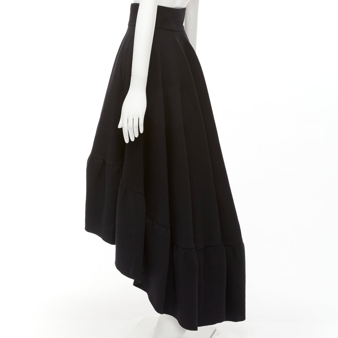 ANTONIO BERARDI black cotton blend high low dramatic ruffle skirt IT40 S