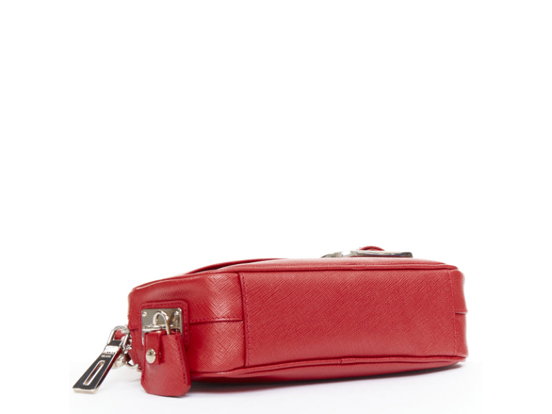 PRADA 2011 Runway Saffiano Buckle Camera red leather silver buckle crossbody bag