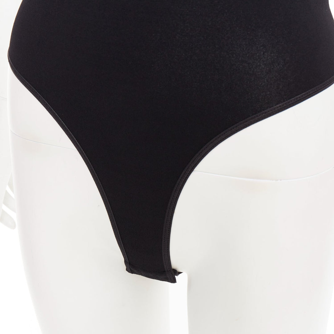 ALAIA black viscose blend V-neck bodysuit t-shirt leotard top FR36 S