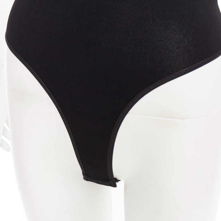 ALAIA black viscose blend V-neck bodysuit t-shirt leotard top FR36 S