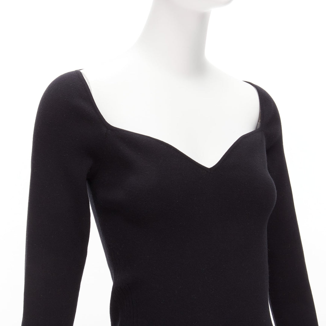 BALENCIAGA Demna black modal knit sweetheart neckline knitted top FR40 L