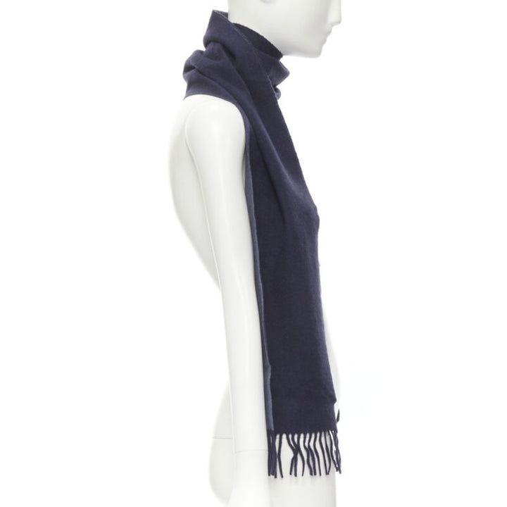 PRINGLE OF SCOTLAND 100% cashmere navy blue tassel fringe scarf