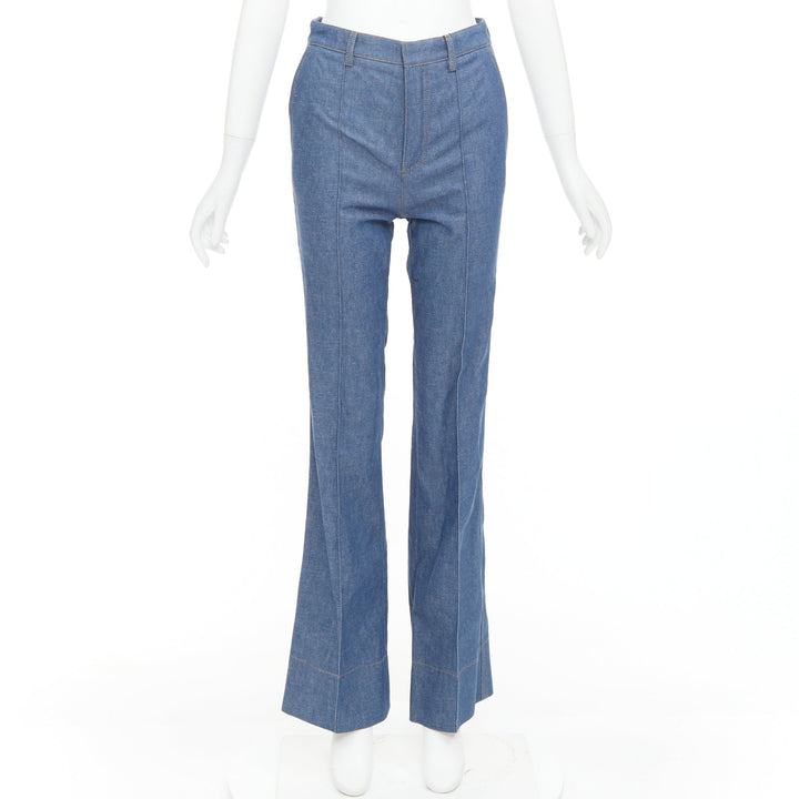 SAINT LAURENT 2022 blue pleated front high waist flare leg jeans FR34 XS