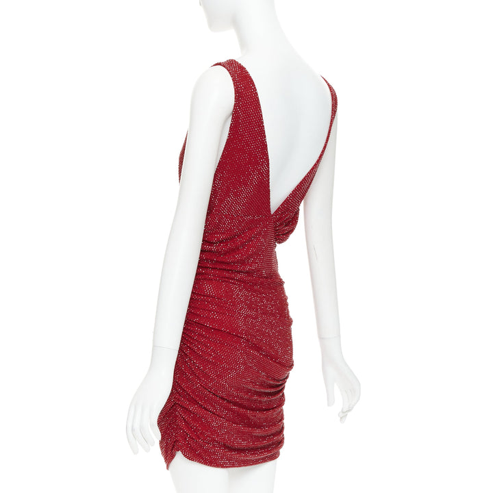 ALEXANDRE VAUTHIER Daring Red crystal stass encrusted plunge mini dress IT40 S