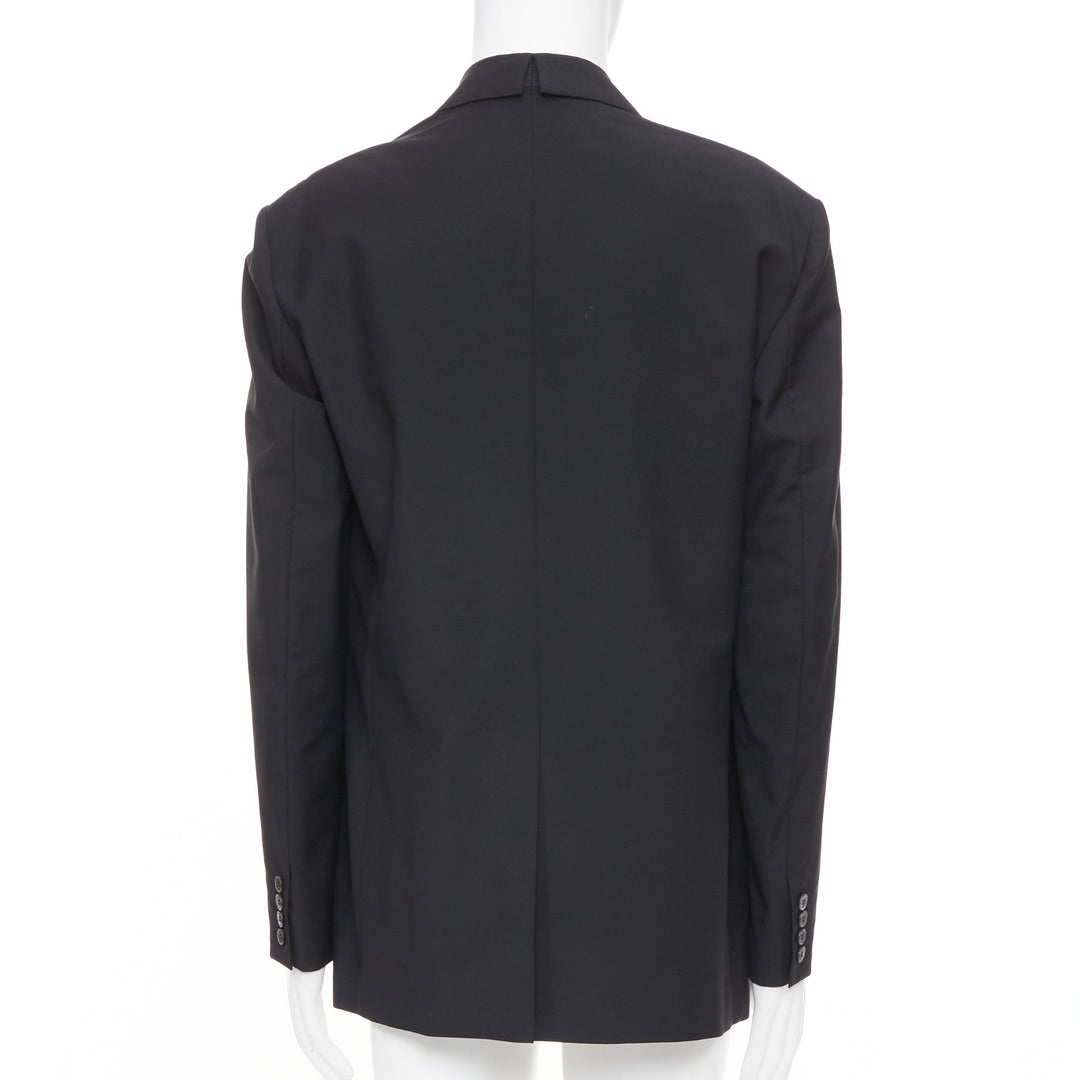 VALENTINO black floral applique double breasted virgin wool blazer jacket IT46 S