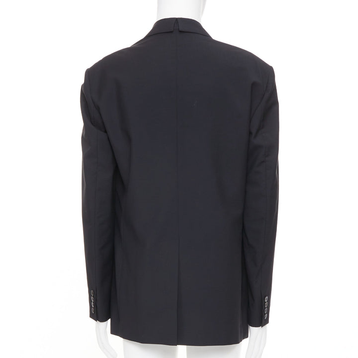 VALENTINO black floral applique double breasted virgin wool blazer jacket IT46 S