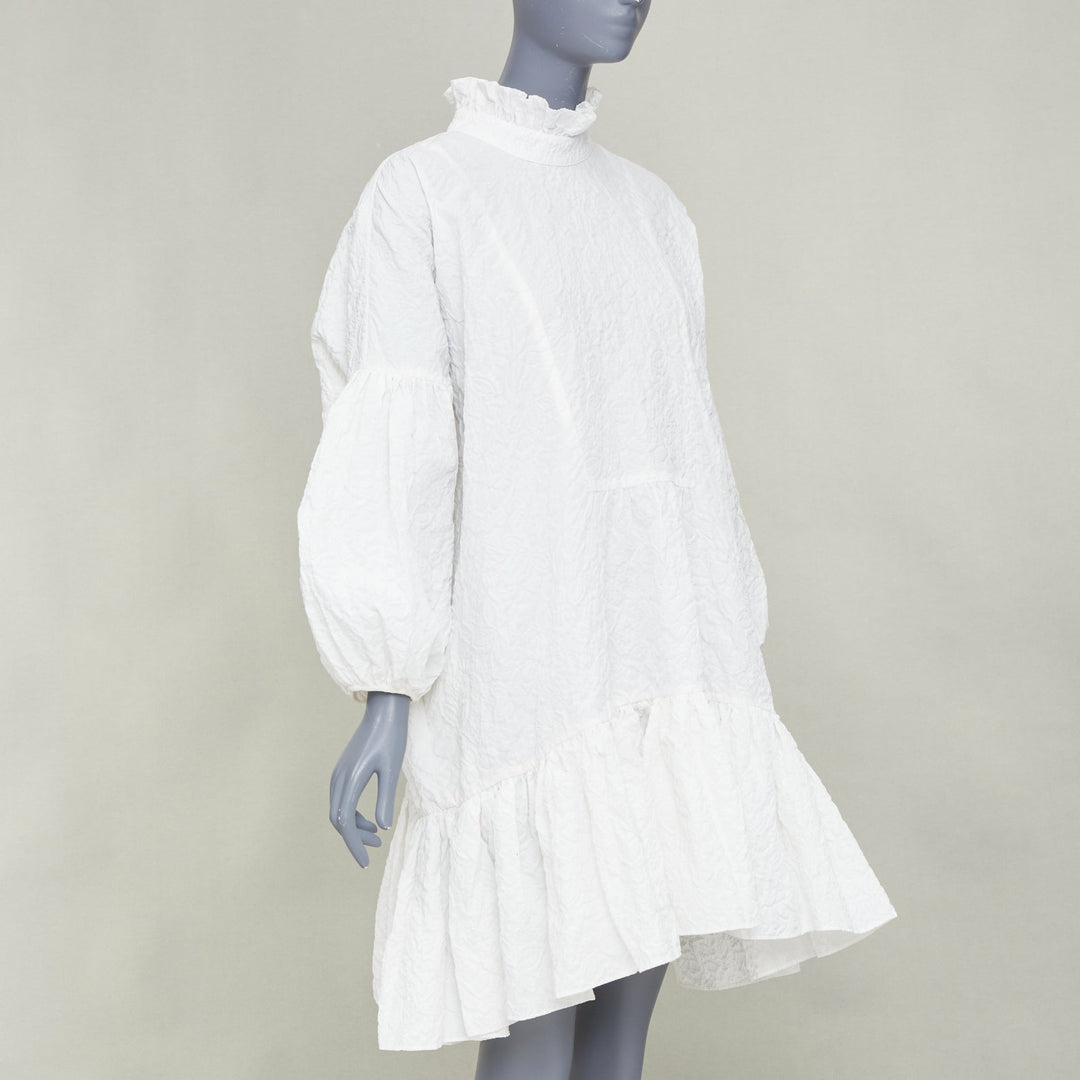 CECILIE BAHNSEN 2021 Belle white cloque high neck ruffle tier panel dress UK8 S