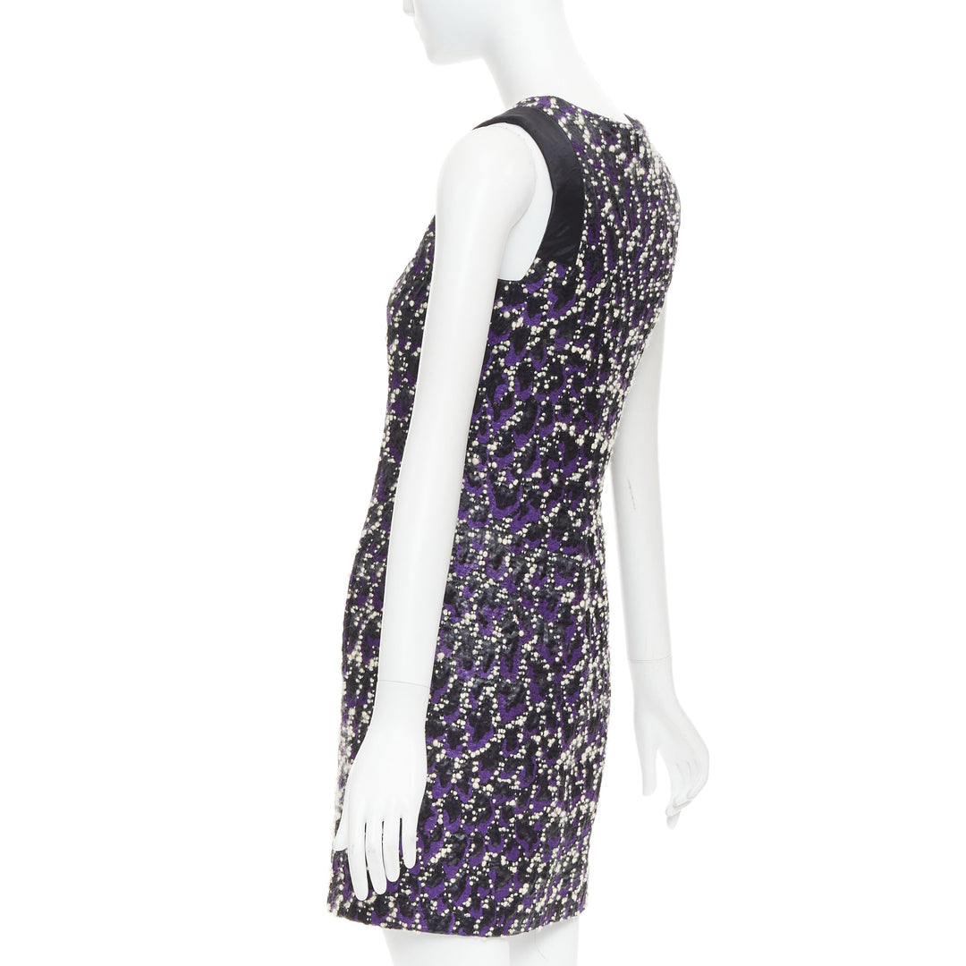 VERSACE purple black white tweed black jacquard sleeveless dress IT38 XS