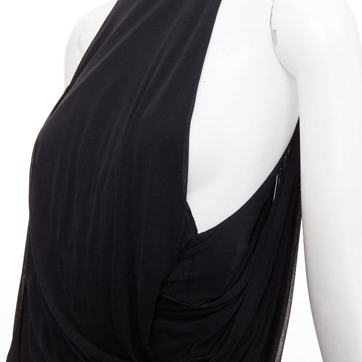 SAINT LAURENT 2023 black halter goddess grecian draped gown dress FR38 M
