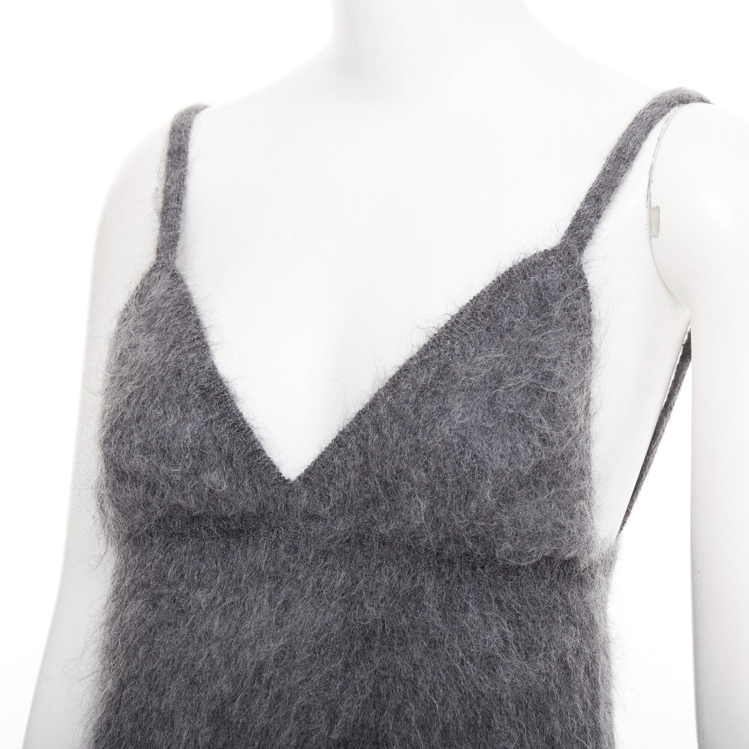 PRADA 2017 fluffy grey mohair blend strappy camisole top IT38 XS