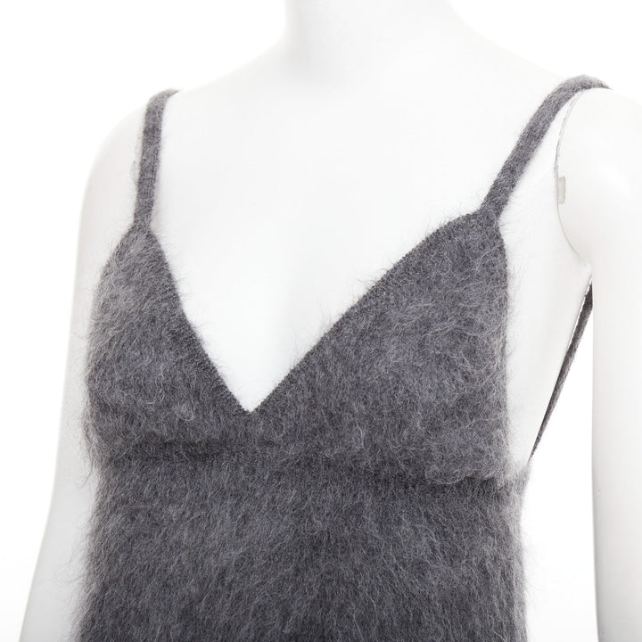 PRADA 2017 fluffy grey mohair blend strappy camisole top IT38 XS