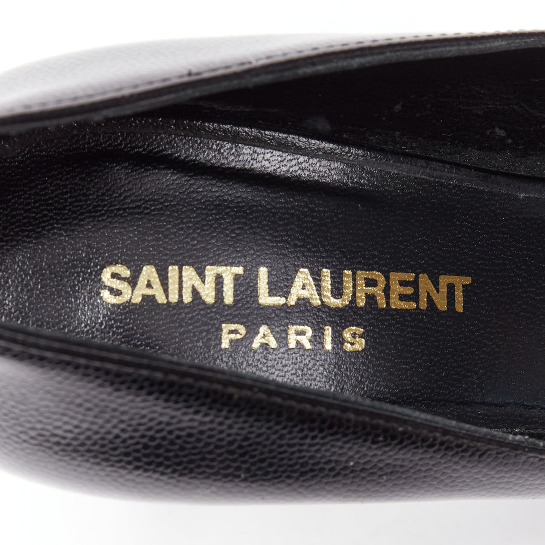 SAINT LAURENT black grained leather point toe platform pumps EU37