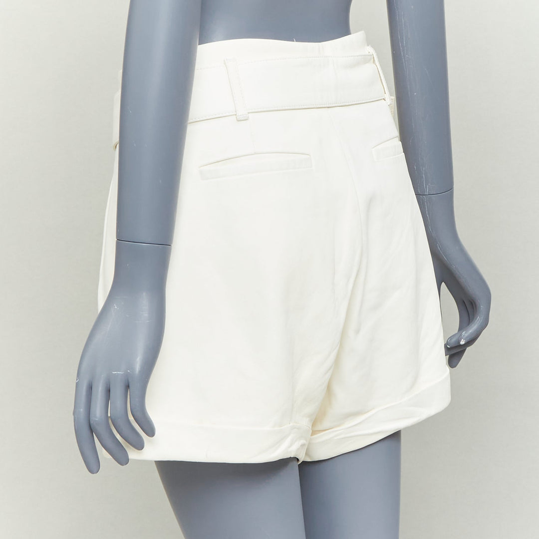 FRAME butter cream lamb leather high waisted belted paperbag shorts 27"