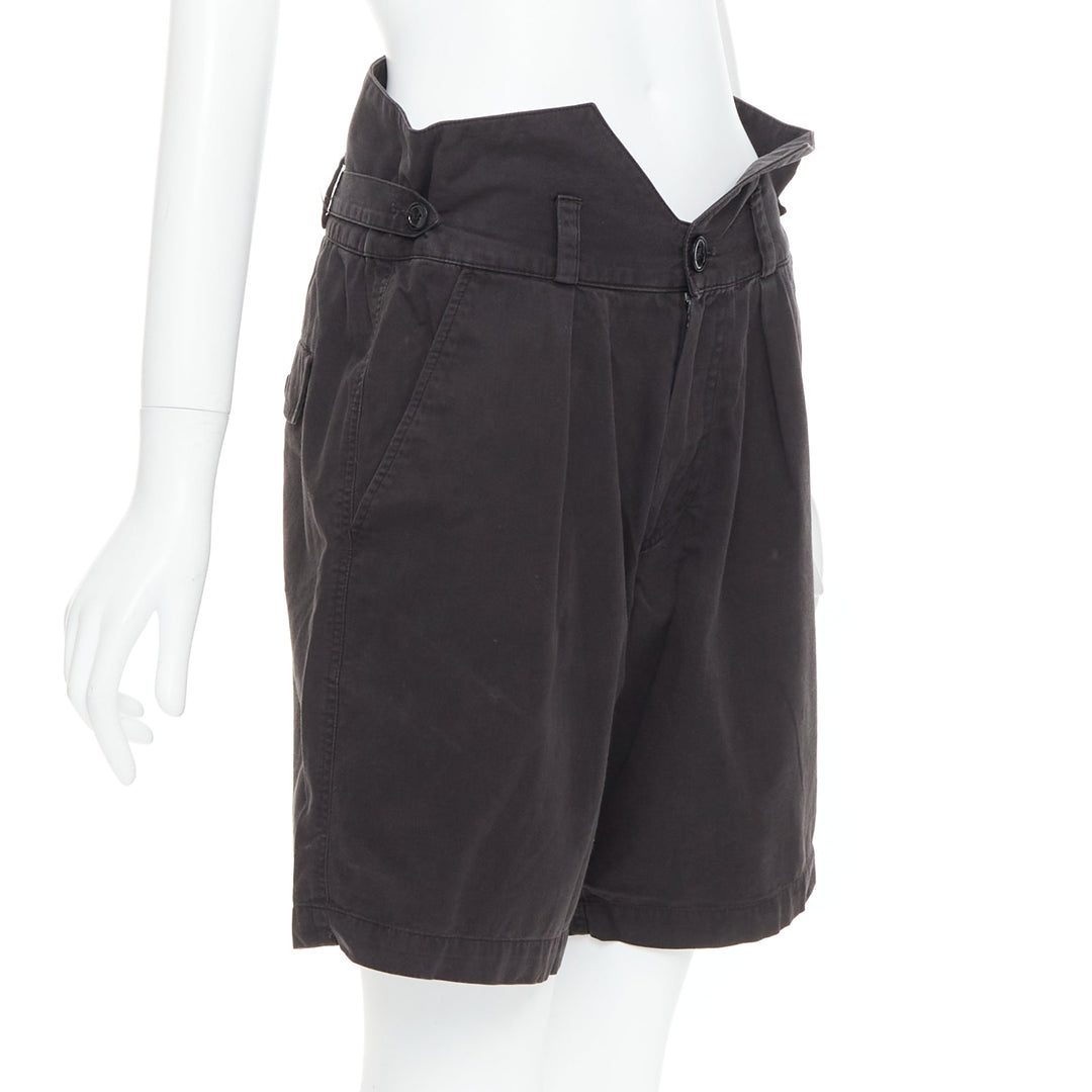 RAF SIMONS 2006 black cotton high waist paperbag wide shorts EU50 XL