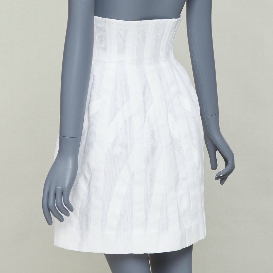 ALAIA ivory 100% cotton boned corseted high waist flare skirt FR38 M