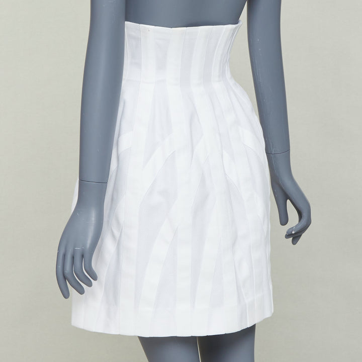 ALAIA ivory 100% cotton boned corseted high waist flare skirt FR38 M