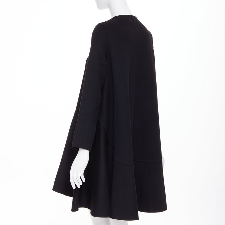 DIOR black  lightweight double faced 100% cashmere flared hem coat FR34 XS