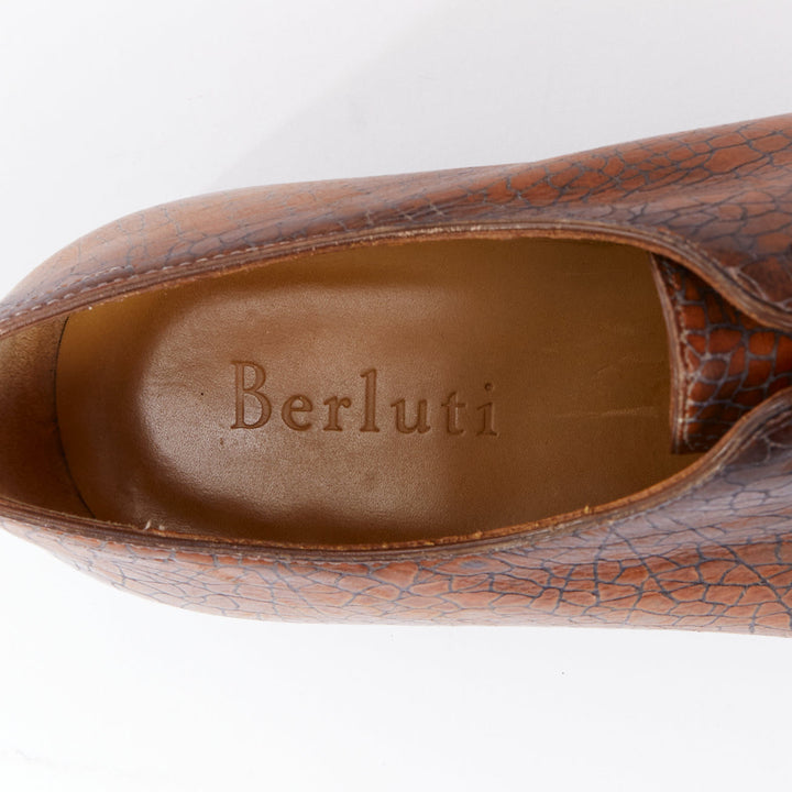 Male mannequin wearing Berluti Brown Leather Men Loafer in Size UK7 | Available at JHROP