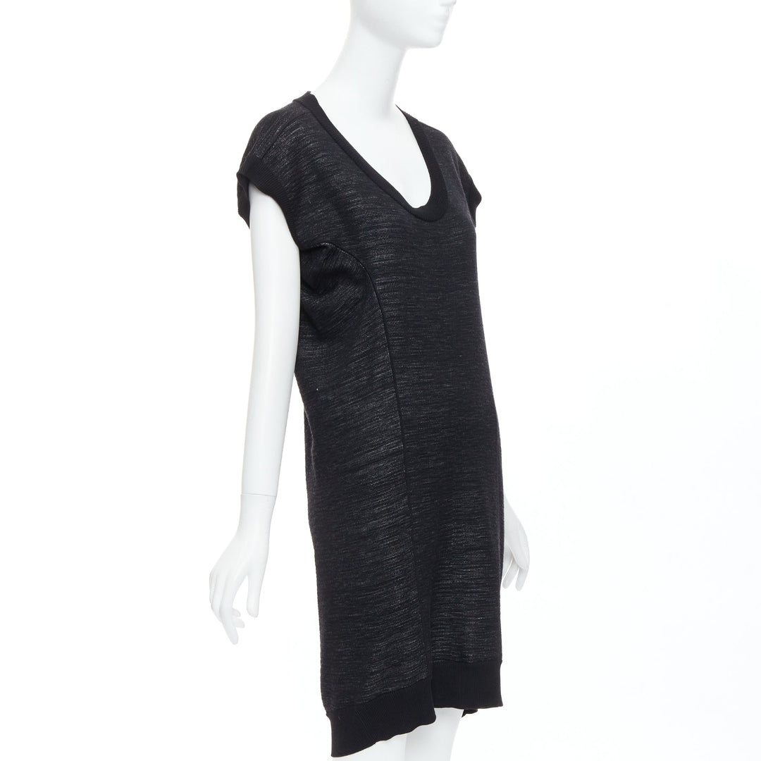 YVES SAINT LAURENT black superfine merino wool 140 batwing dress S