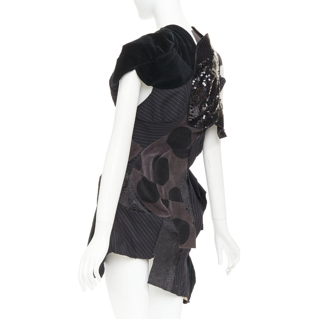 rare COMME DES GARCONS 2009 Runway black patchwork mini skirt
