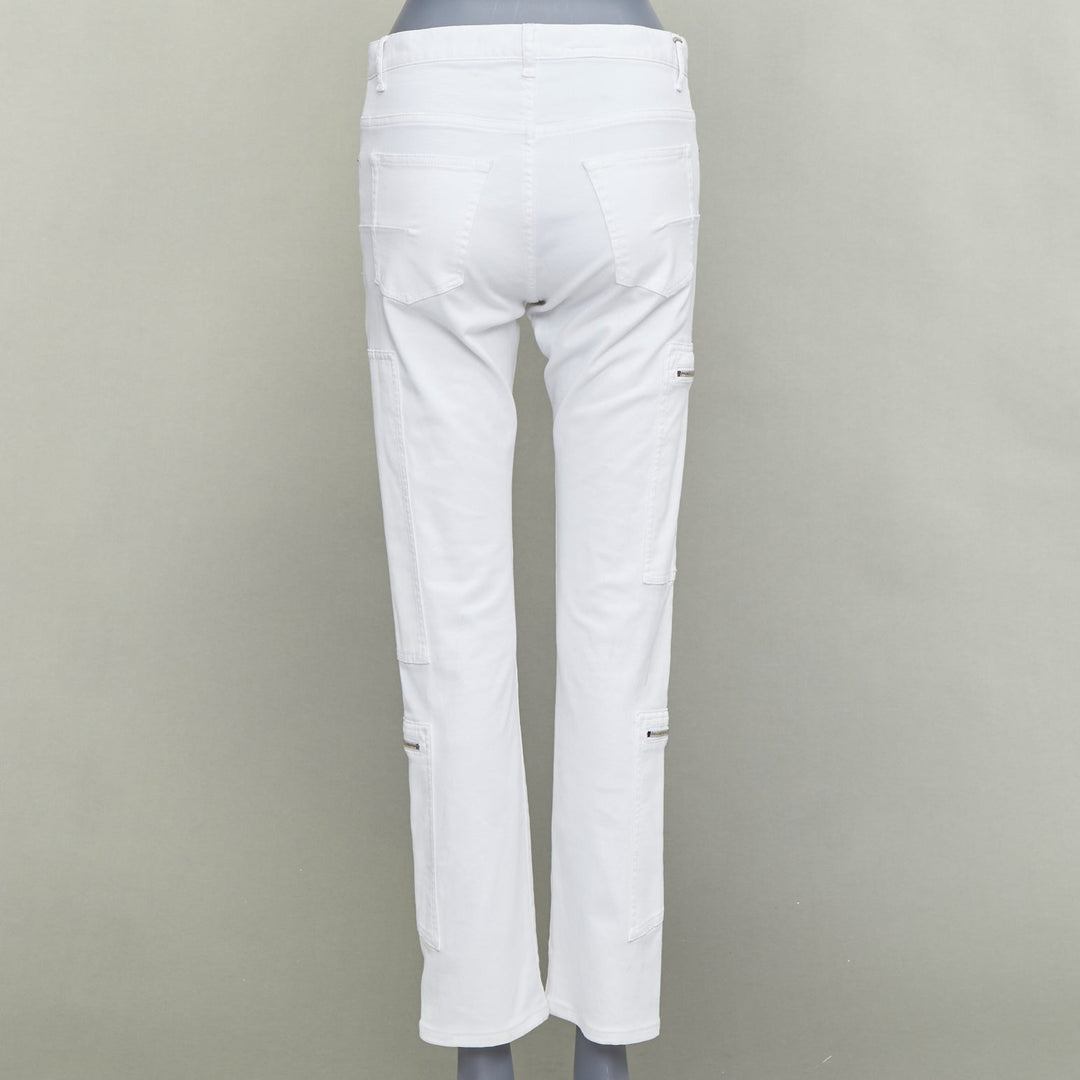 DIOR HOMME white cotton blend silver zip cargo pockets straight jeans 29"