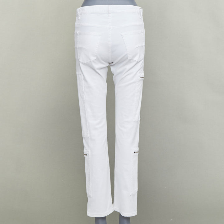 DIOR HOMME white cotton blend silver zip cargo pockets straight jeans 29"