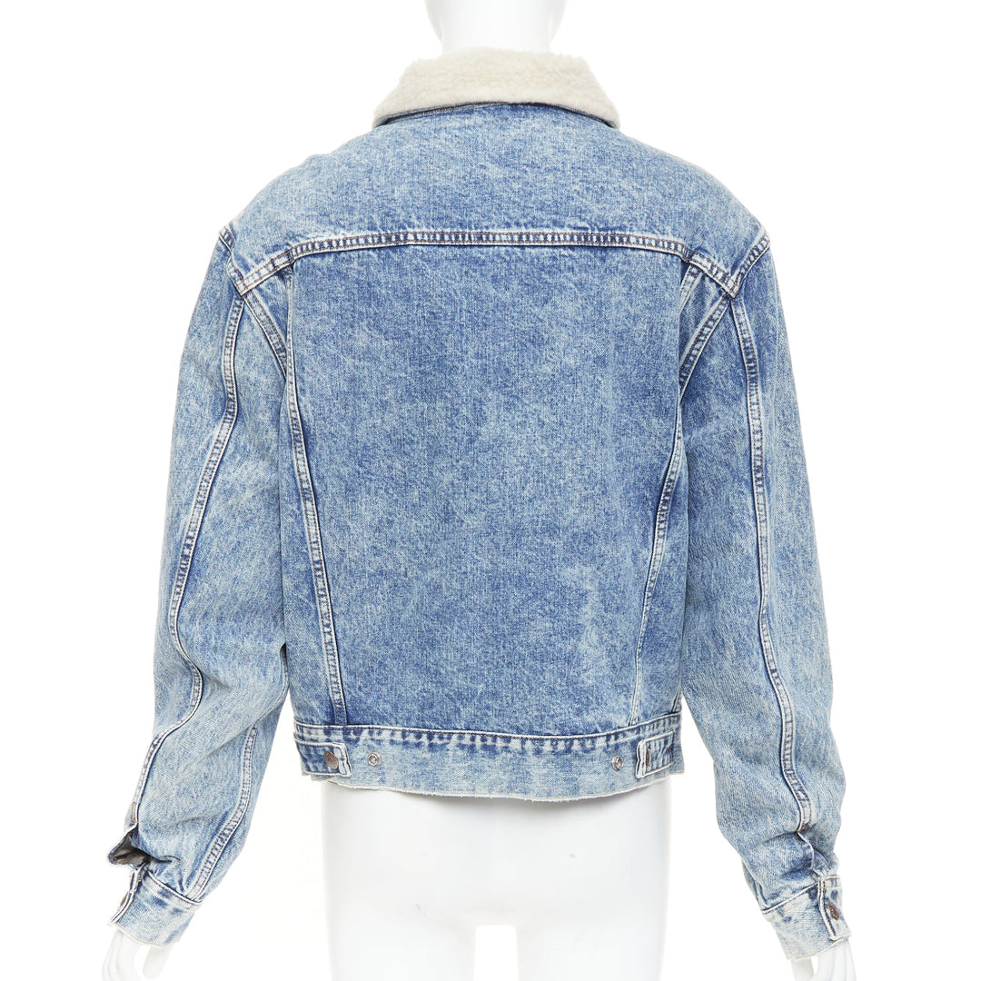 CELINE 2021 Hedi Slimane bleached denim cream shearling lined trucker jacket XS