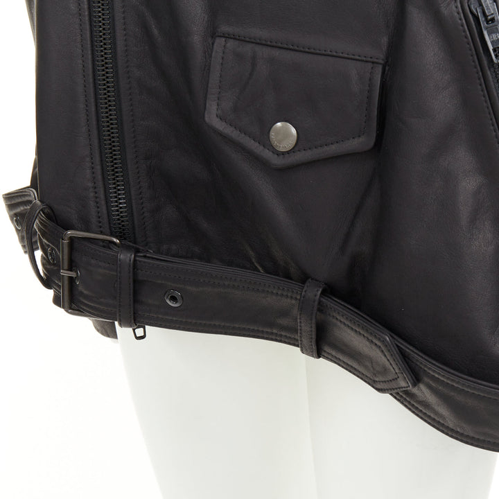 BALENCIAGA 2024 Demna black super oversized cowhide leather moto biker jacket L
