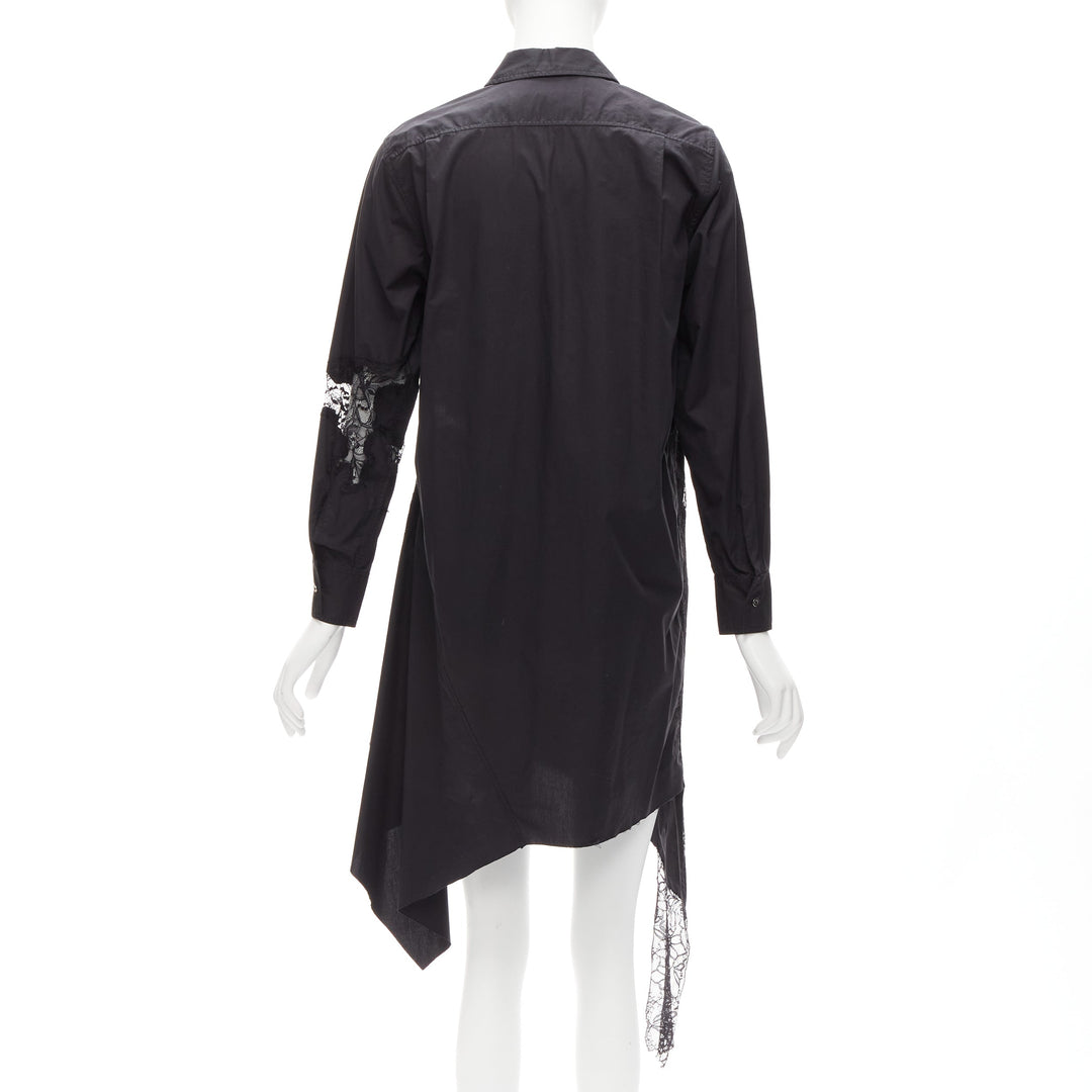 MARQUES ALMEIDA 100% cotton black lace applique cut out bias shirt dress XS