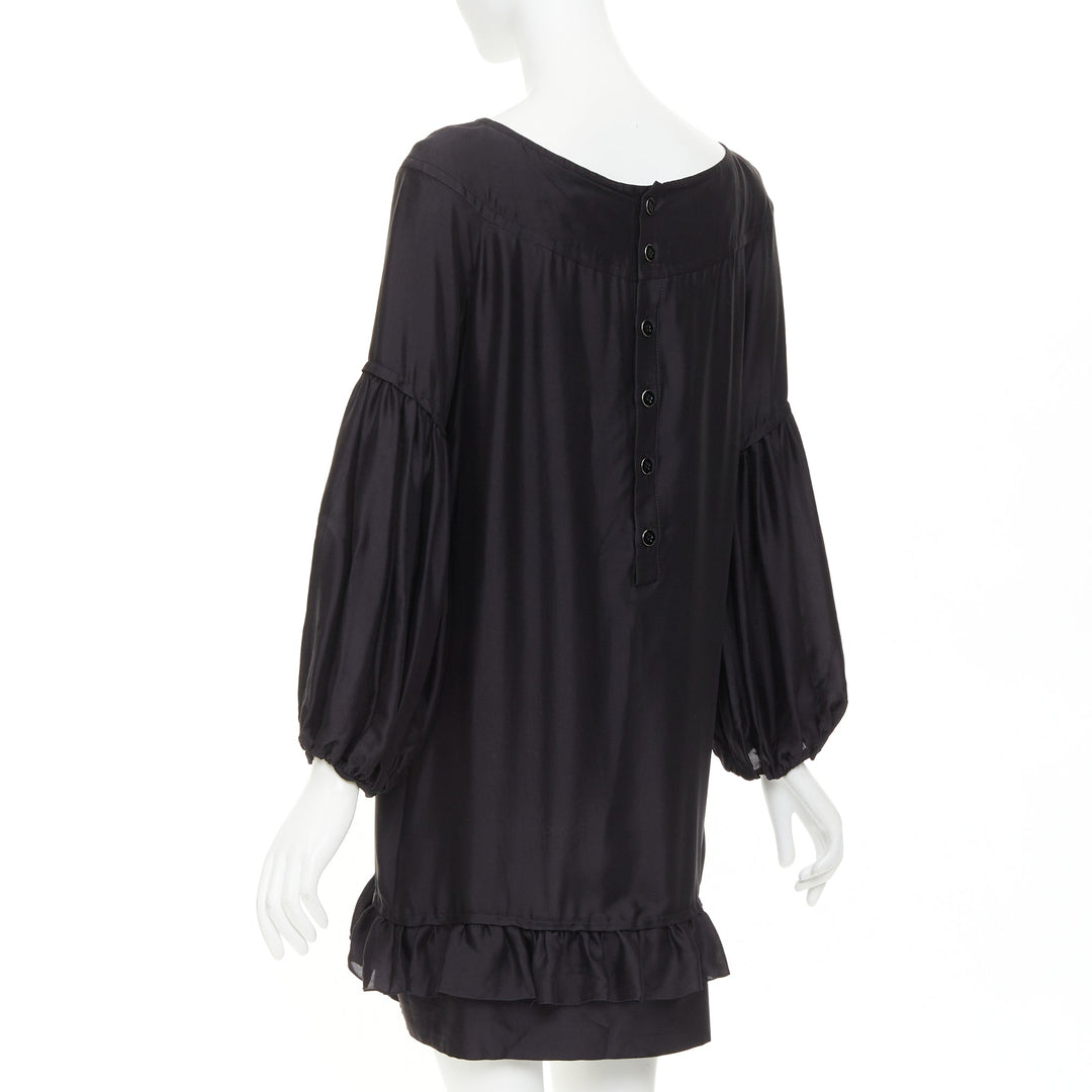 STELLA MCCARTNEY 2007 black silk ruffle trim puff sleeve baby doll dress IT40 S
