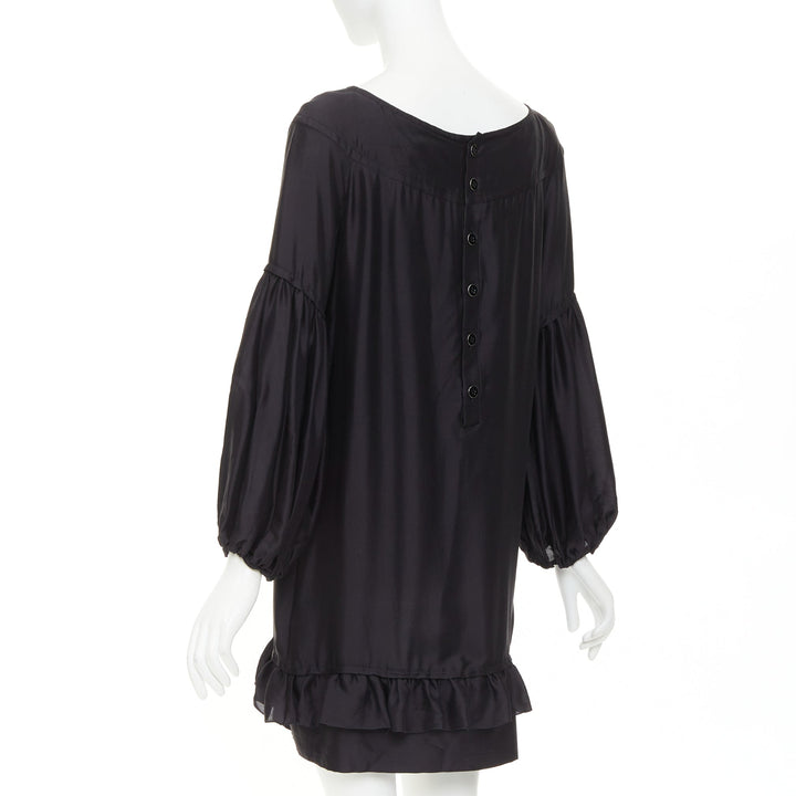 STELLA MCCARTNEY 2007 black silk ruffle trim puff sleeve baby doll dress IT40 S
