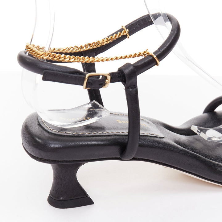 PROENZA SCHOULER Sofia black leather gold chain link padded sandals EU35