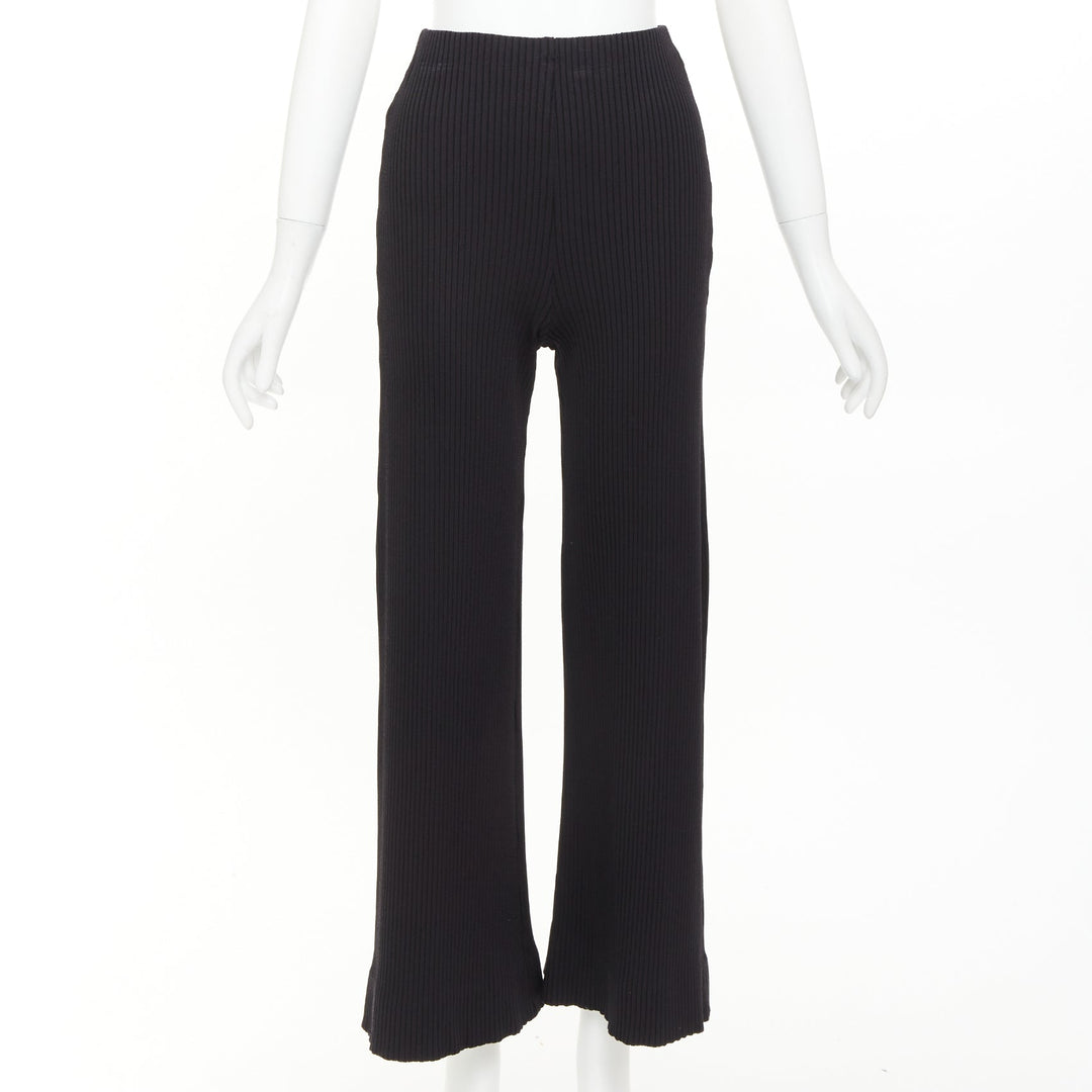BALENCIAGA 2022 black viscose blend ribbed high waisted wide crop pants FR36 S