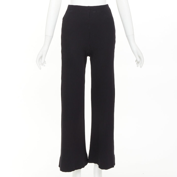 BALENCIAGA 2022 black viscose blend ribbed high waisted wide crop pants FR36 S