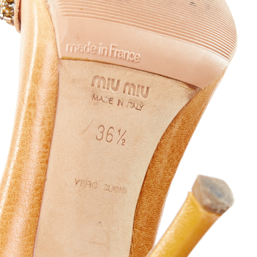 MIU MIU Vintage tan nude bead embellished kitten pumps EU36.5