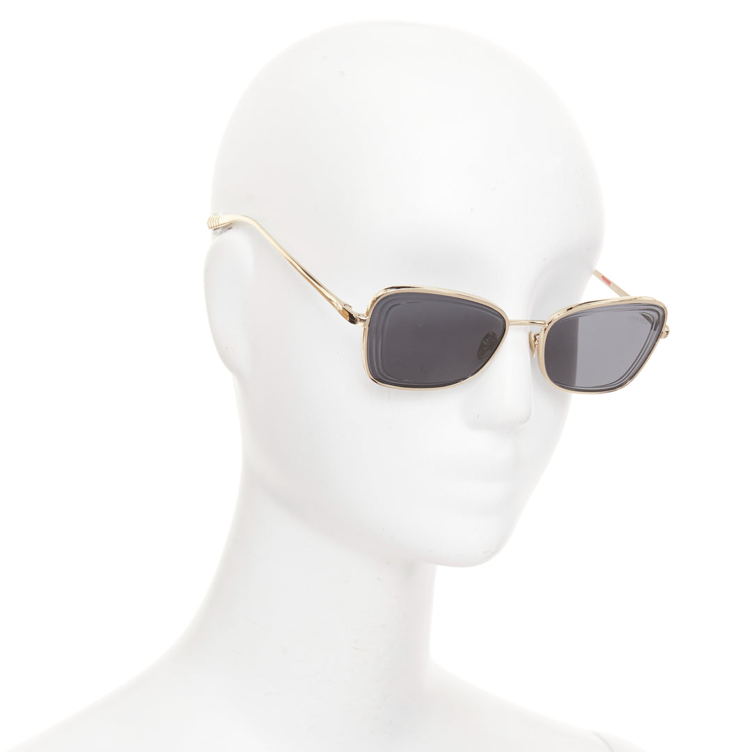 CHANEL 4254 gold frame black textured tiered lenses logo chevron arm sunglasses