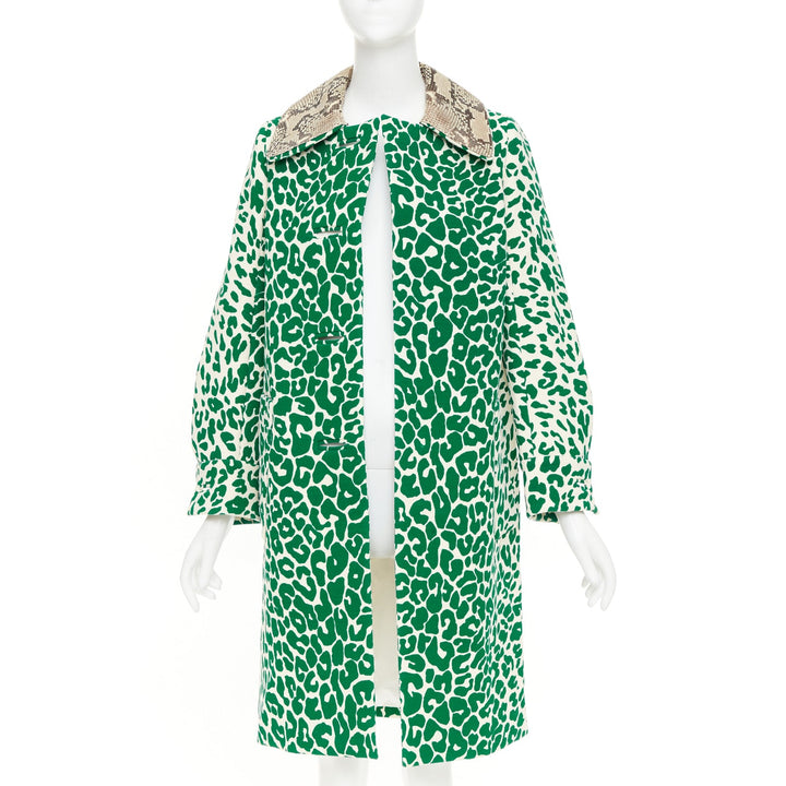 MIU MIU 2015 green wool python leather collar virgin wool print coat IT38 XS